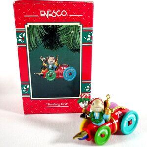 Vintage 1994 Enesco Finishing First Mouse Racer Christmas Ornament